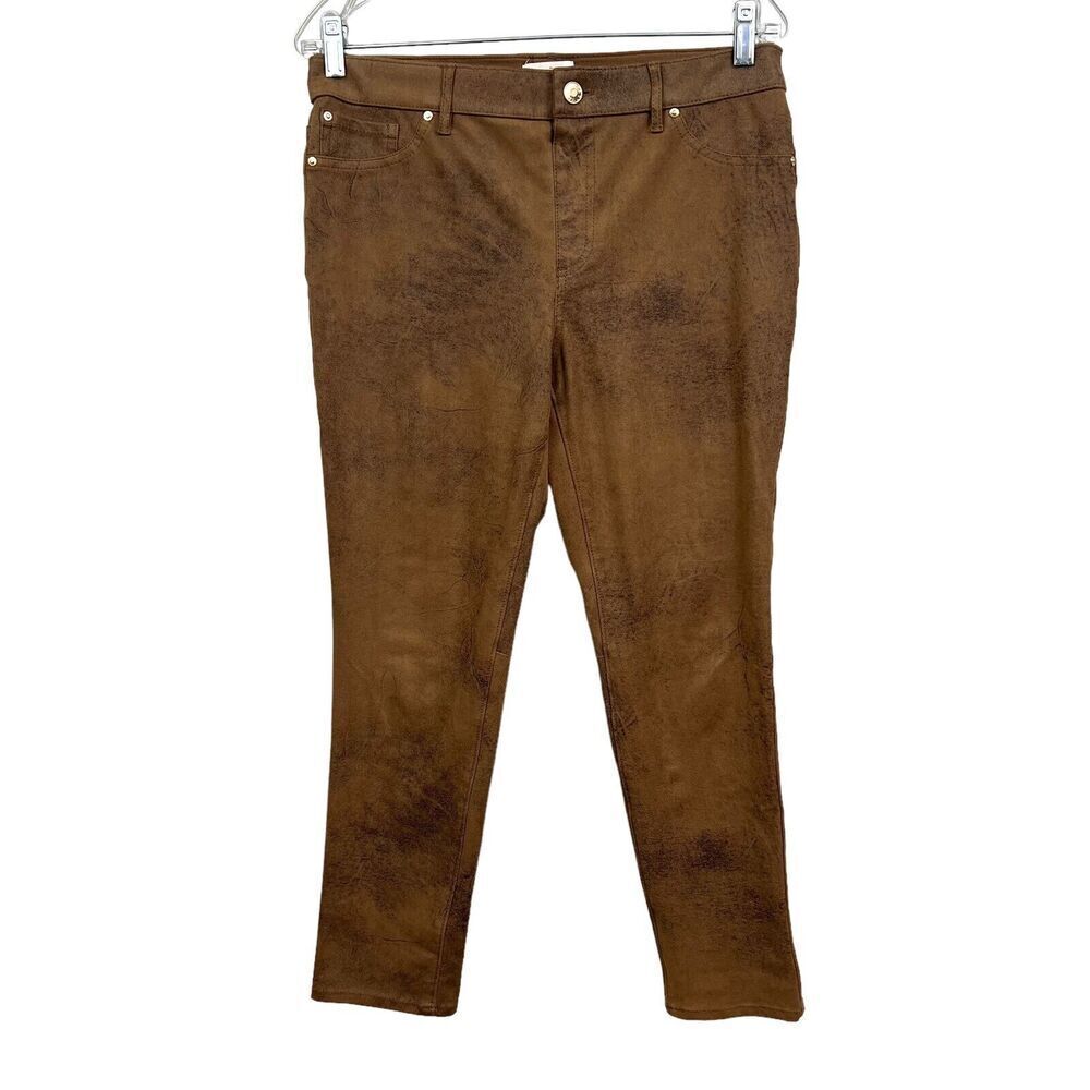 Chico's Pants Slim Stretch Vegan Suede Pull Up High Rise Brown Women Sz 0.5 P*